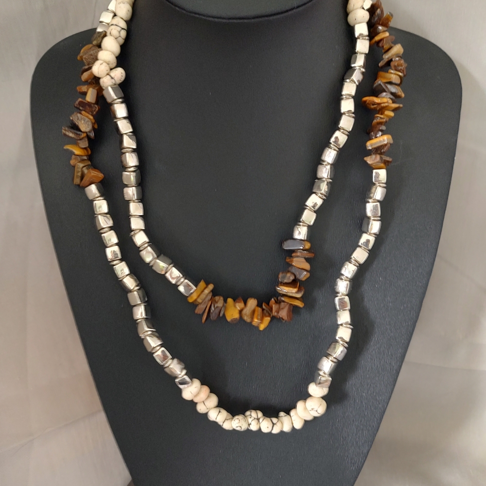 Silver and Brown Beaded Necklace